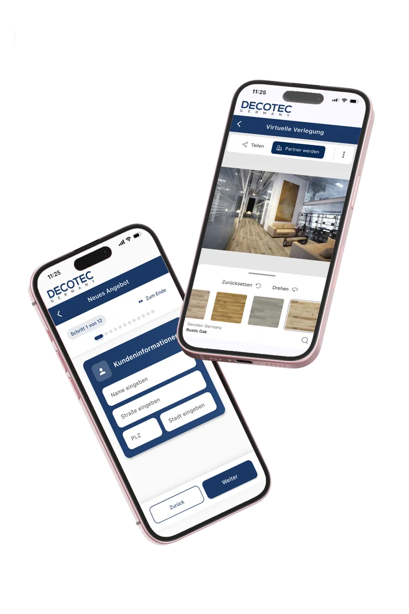 Decotec App auf zwei Smartphones