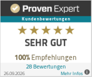 ProvenExpert Kundenbewertungen: SEHR GUT, 100 % Empfehlungen, 28 Bewertungen